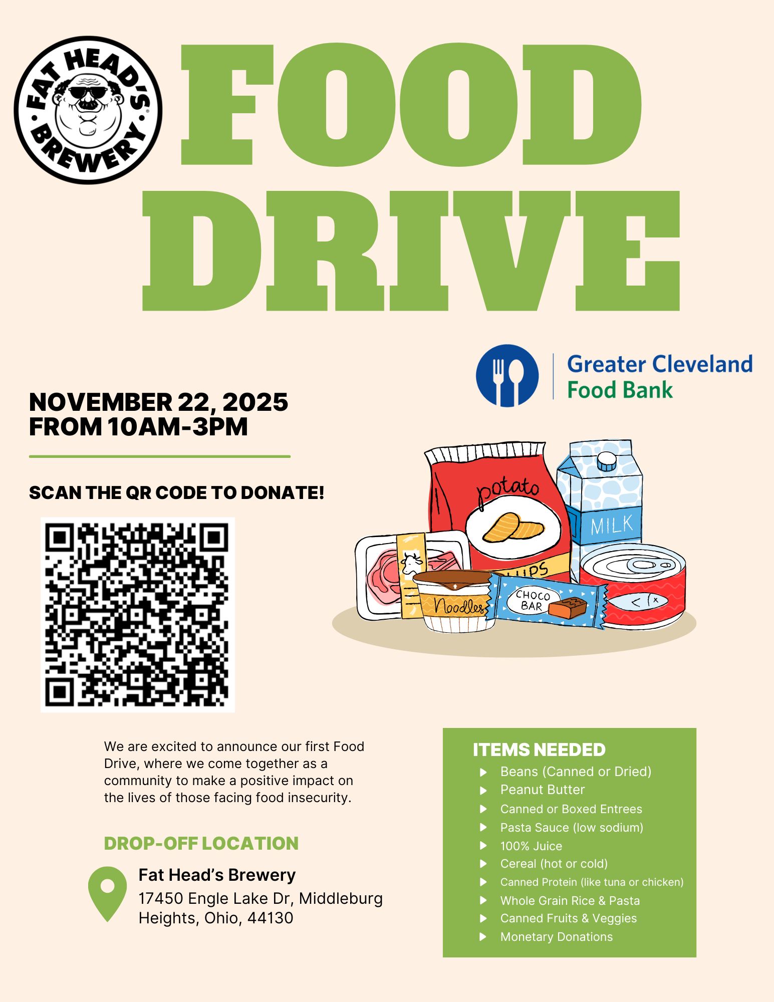 Fat Head's Brewery Food Drive Benefiting the Greater Cleveland Food Bank