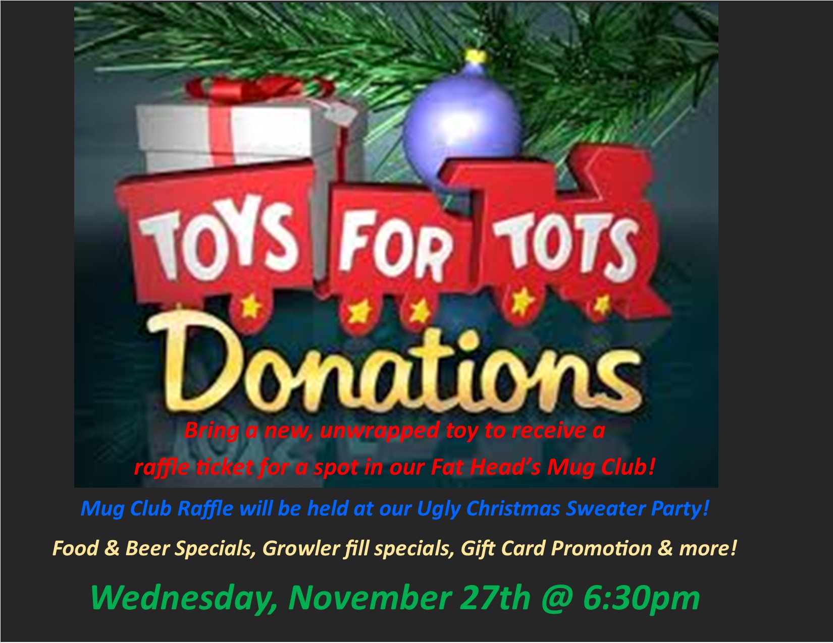 Annual Toys for Tots Collection & Mug Raffle!