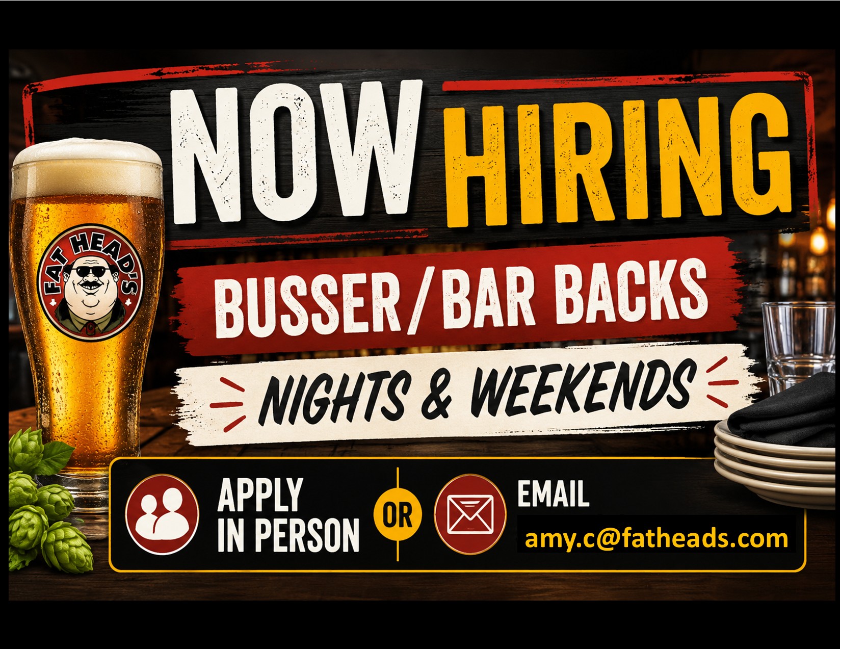 NOW HIRING BUSSER/BAR BACKS